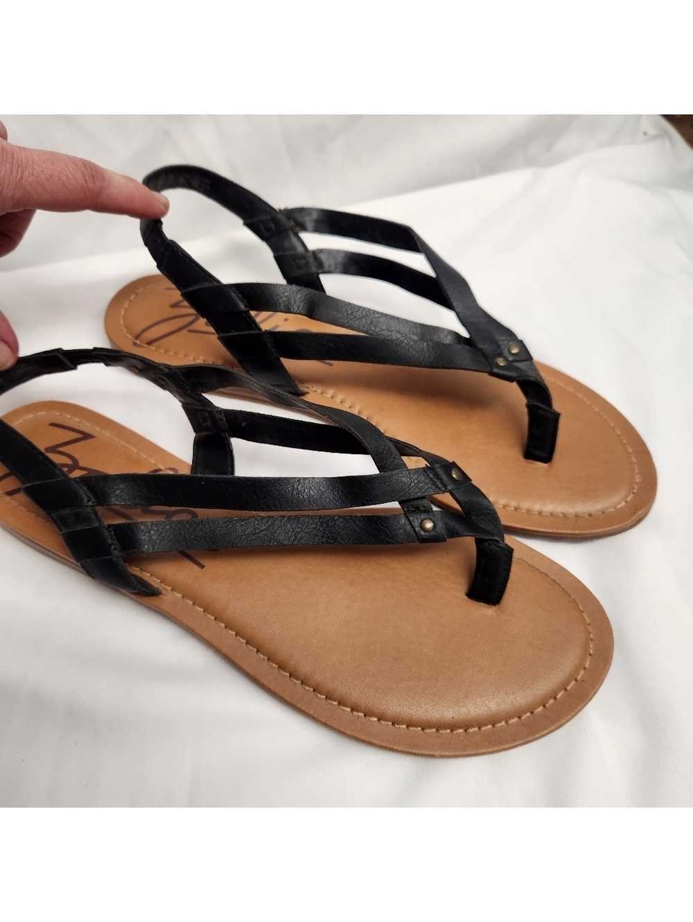 Zodiac Black Strappy Toe-Post Sandals with Tan Footbed